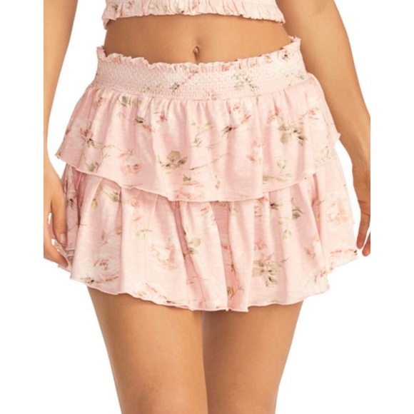 LoveShackFancy Dresses & Skirts - NWT LOVESHACKFANCY | Ruffle Floral Print Mini Skirt in Ballet Pink Sz. Medium